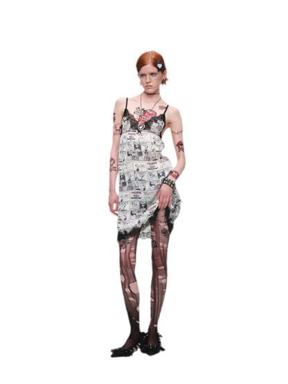 Vestido de tirantes vintage con ribete de encaje