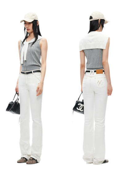 White Denim Jeans - Slim Fit Straight Leg