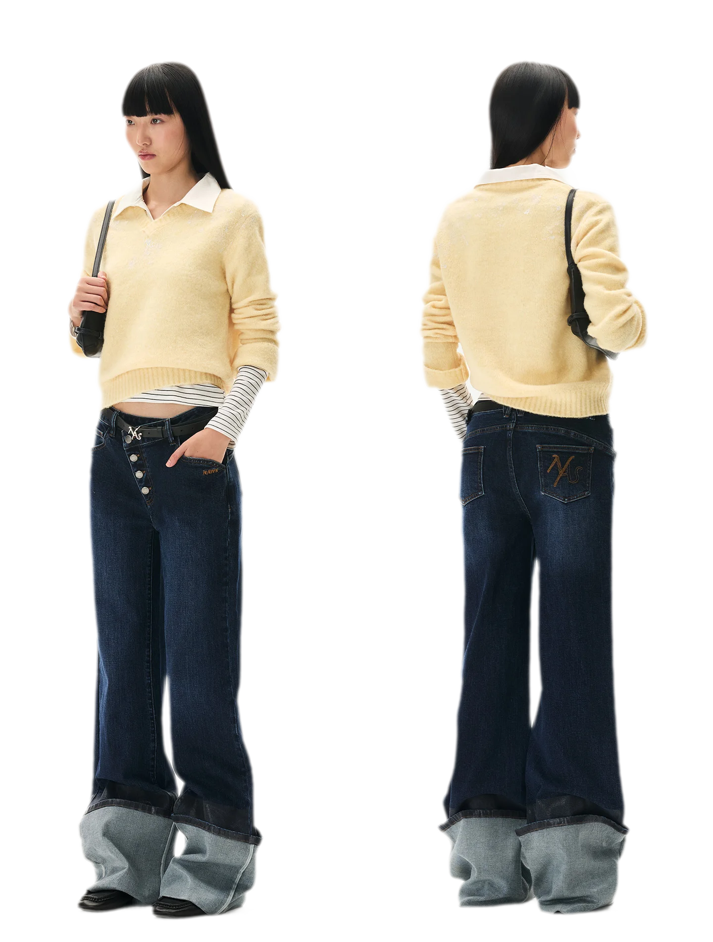 Washed Asymmetric Flare Jeans