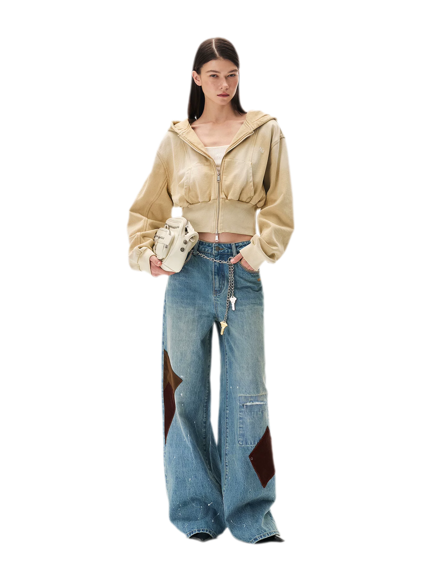 Sand-Washed Cropped Hooded Sweatshirt