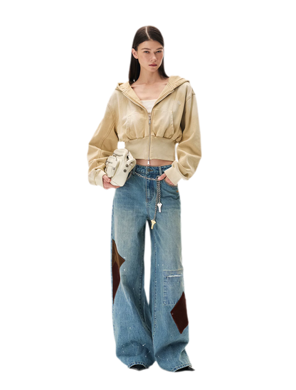 Sand-Washed Cropped Hooded Sweatshirt