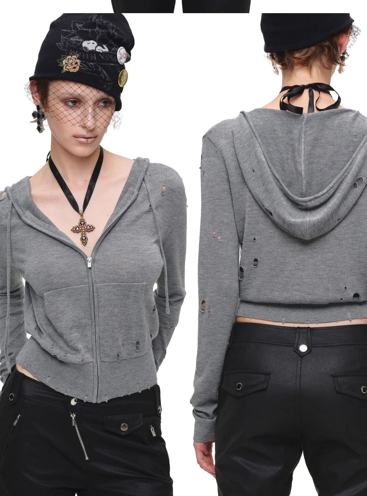 Distressed Hooded Knit Cardigan