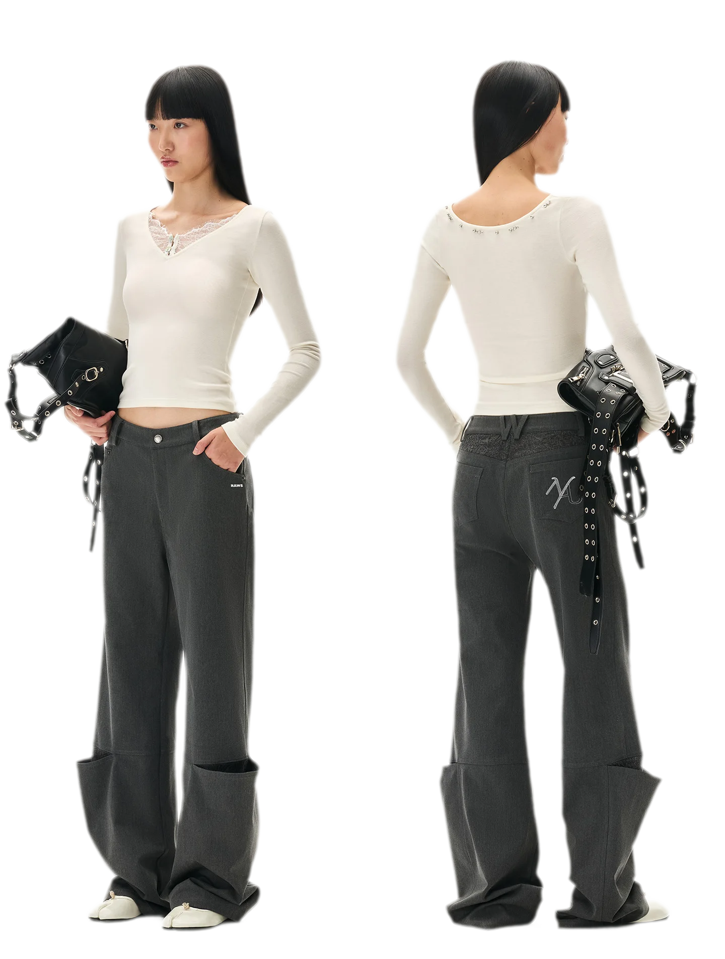 Wool Lace Low-Rise Trousers