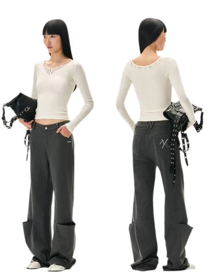 Wool Lace Low-Rise Trousers