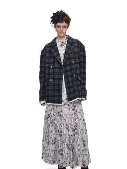 Pleated Newspaper A-Line Skirt