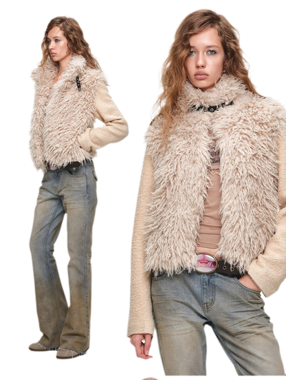 Veste courte en laine à ceinture contrastante
