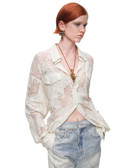 Lace Oversized Tie Shirt