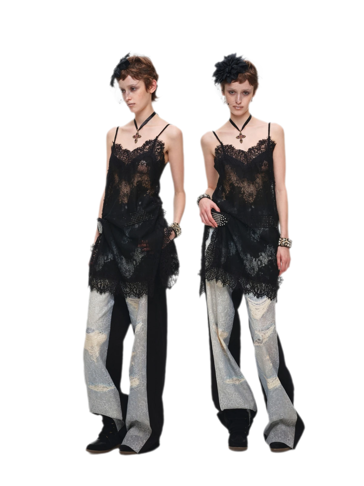Washed Lace Straight Pants