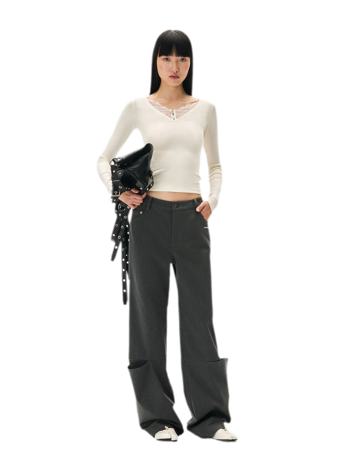Wool Lace Low-Rise Trousers