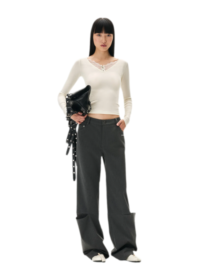 Wool Lace Low-Rise Trousers