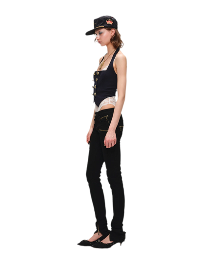 Vintage Navy Style Knit Halter Vest