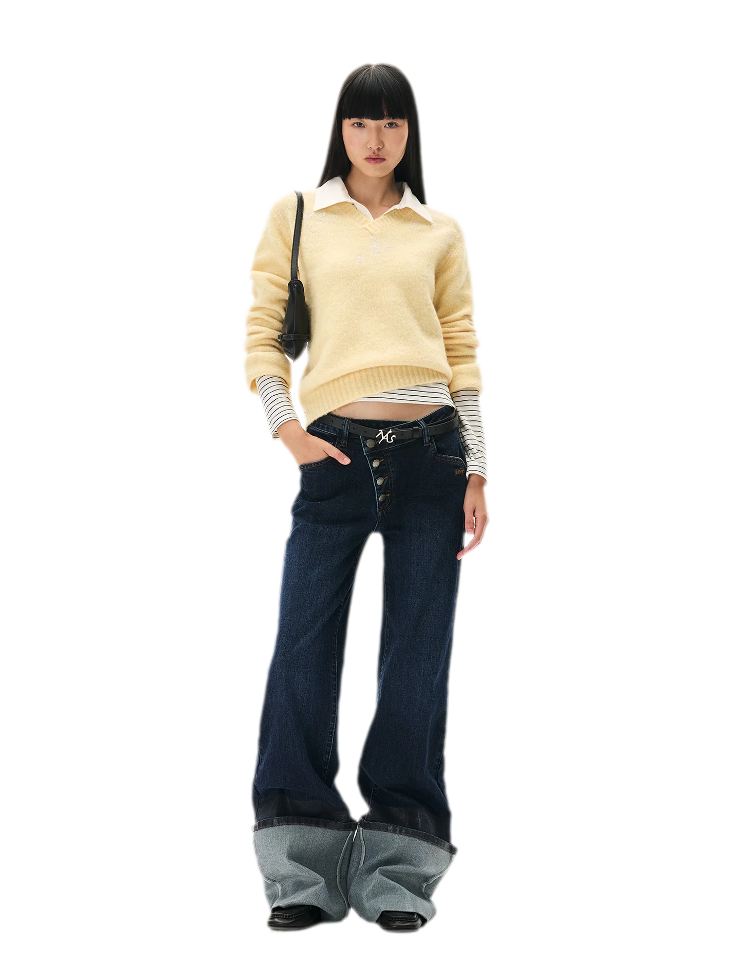 Washed Asymmetric Flare Jeans