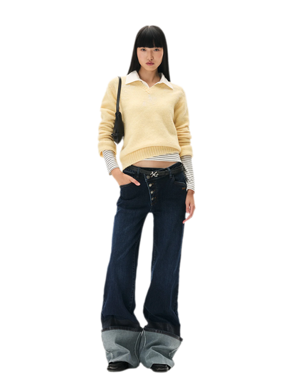 Washed Asymmetric Flare Jeans