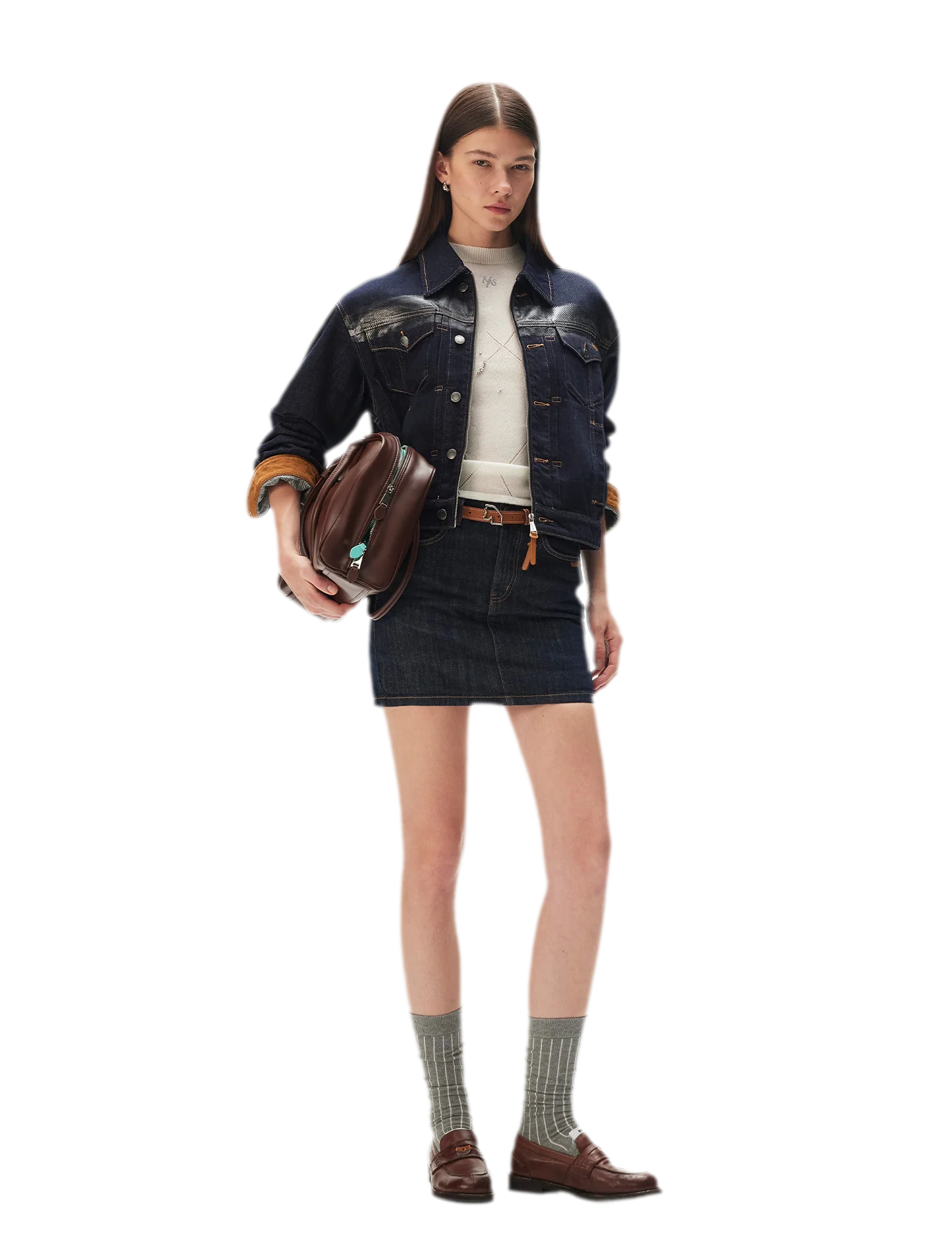 Suede-Patch Coated Denim Jacket