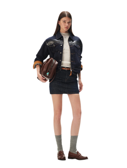 Suede-Patch Coated Denim Jacket
