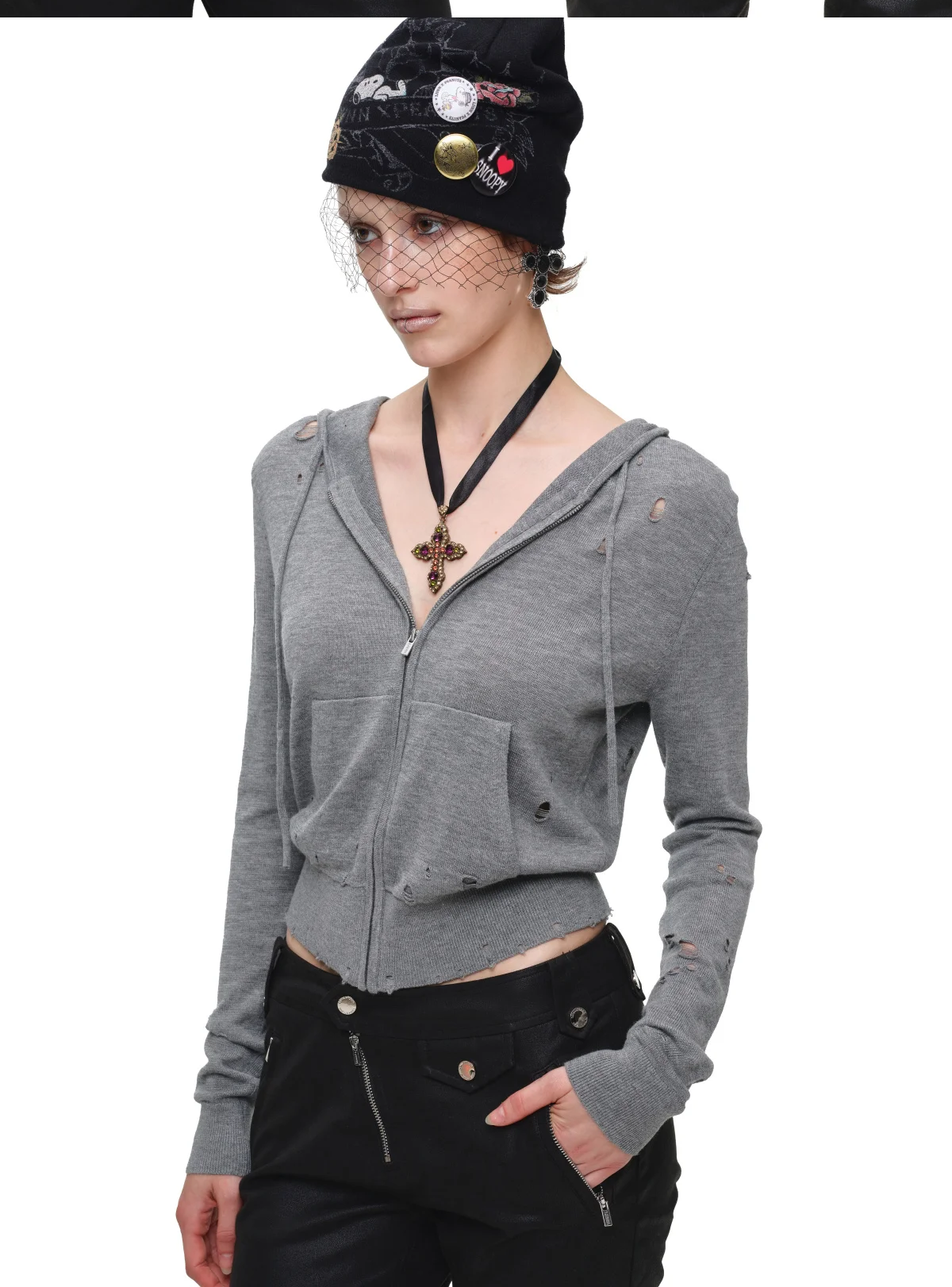 Distressed Hooded Knit Cardigan