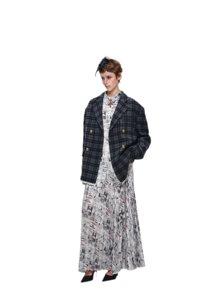 Pleated Newspaper A-Line Skirt