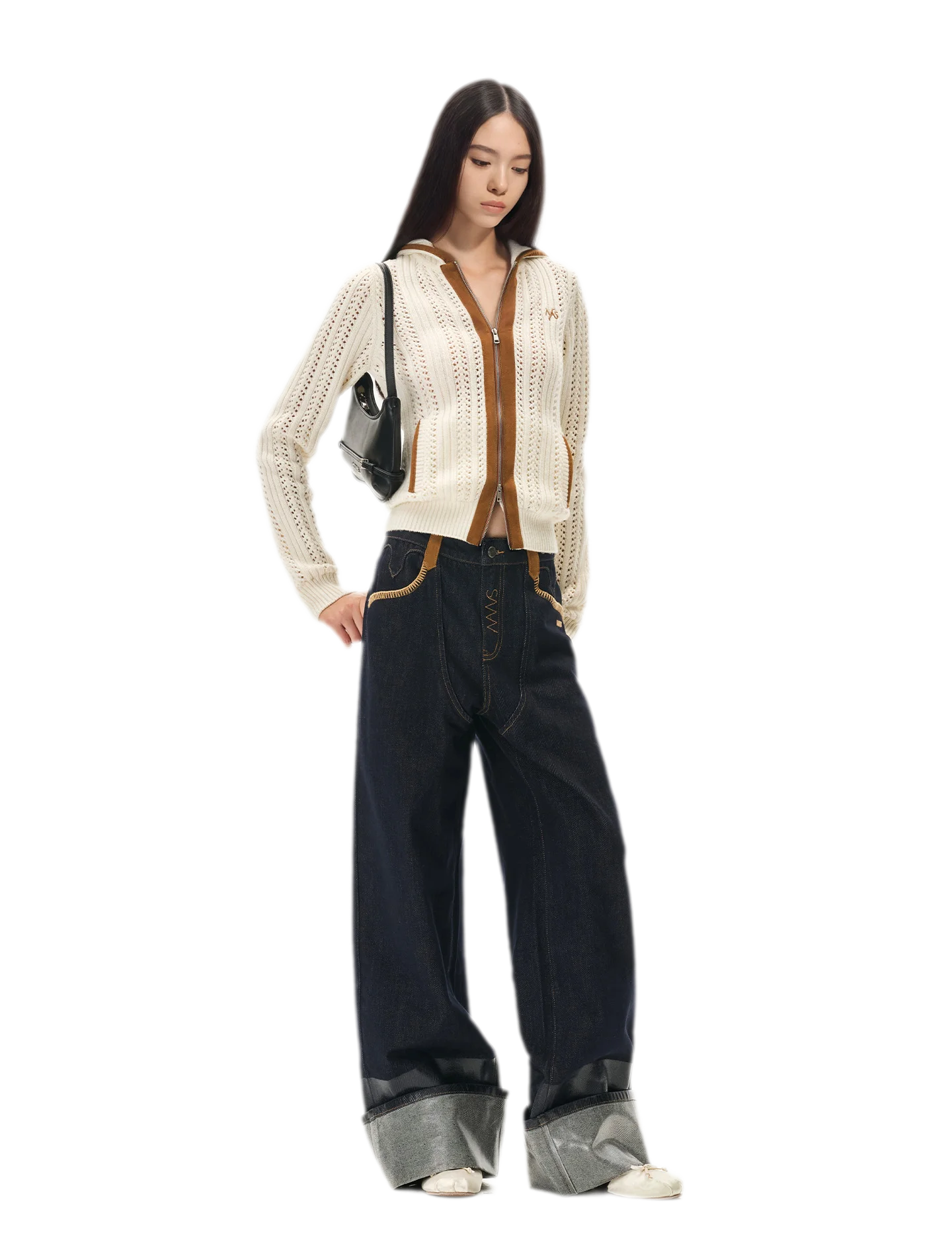 Coated Wide-Leg Denim Jeans