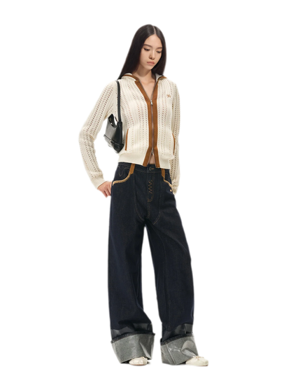 Coated Wide-Leg Denim Jeans
