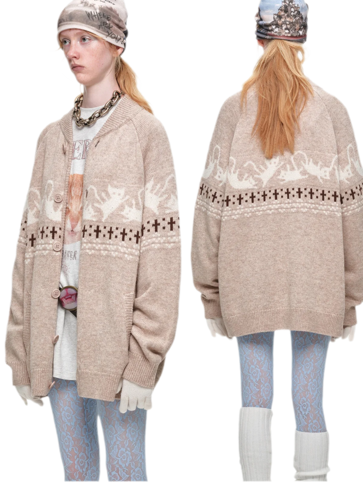 Gilet jacquard Fair Isle avec chats