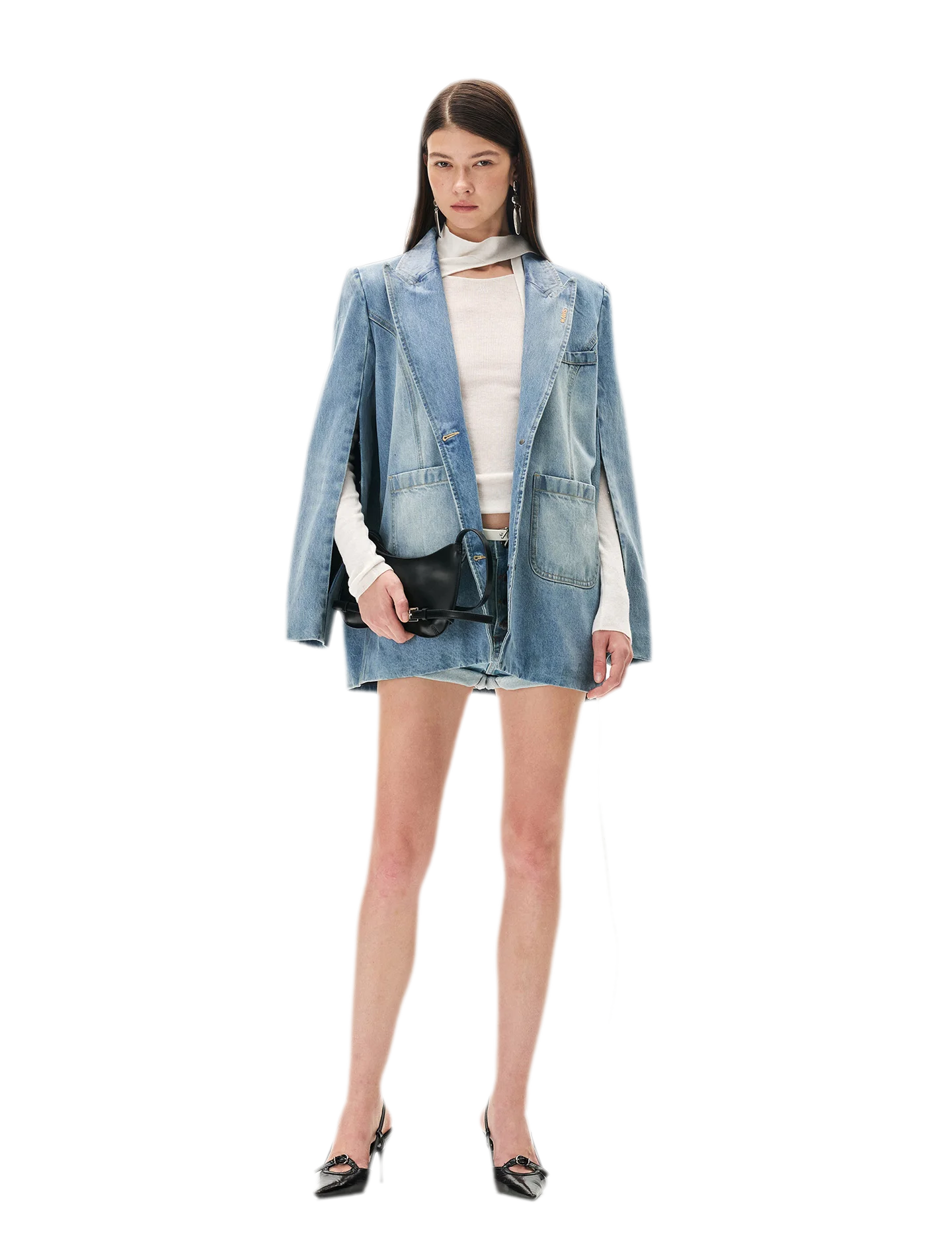Washed Coated Denim Blazer