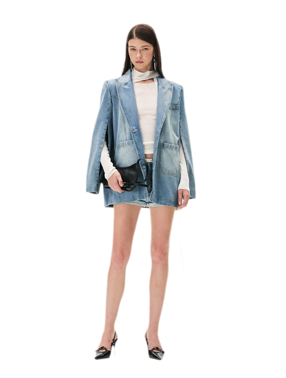 Washed Coated Denim Blazer
