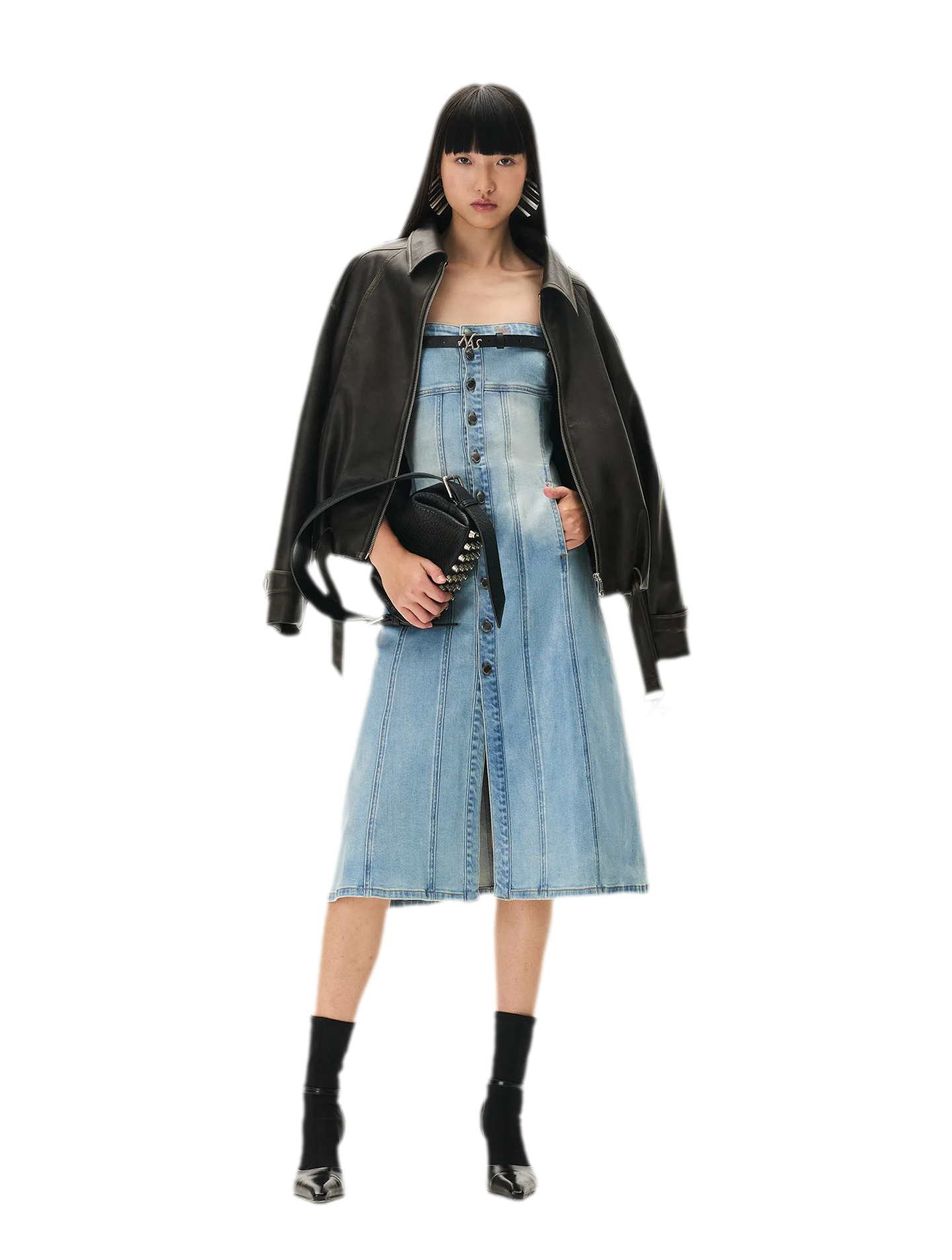 Washed Sculpted Denim Midi Dress