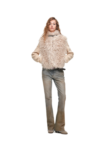 Veste courte en laine à ceinture contrastante