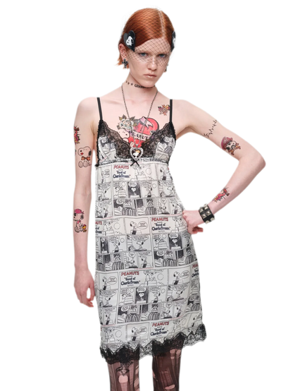 Vestido de tirantes vintage con ribete de encaje