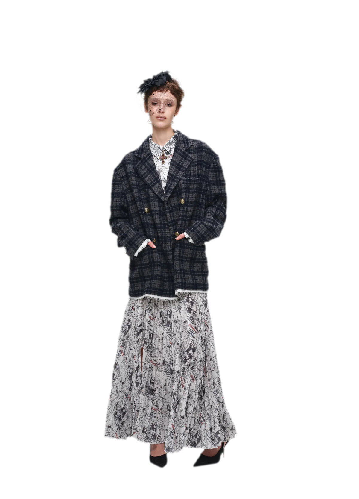 Pleated Newspaper A-Line Skirt