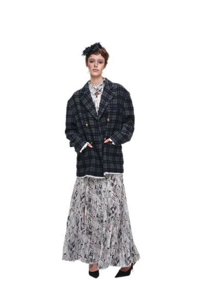 Pleated Newspaper A-Line Skirt