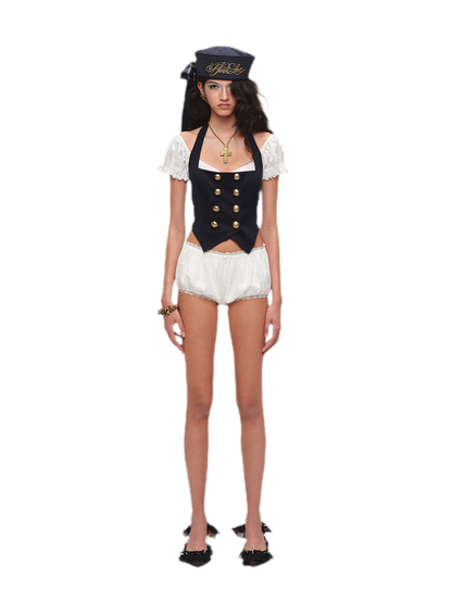 Vintage Navy Style Knit Halter Vest
