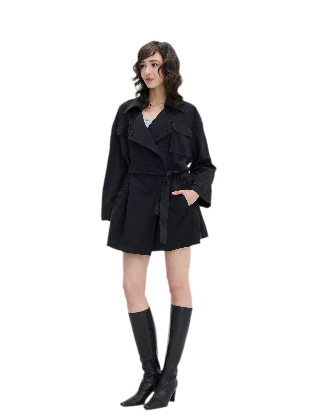 Matte Finish Belted Short Trench