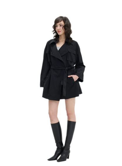 Matte Finish Belted Short Trench