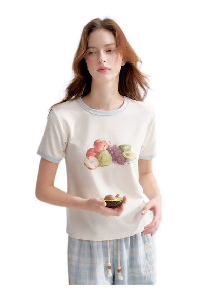 Rhinestone Fruit Print Tee