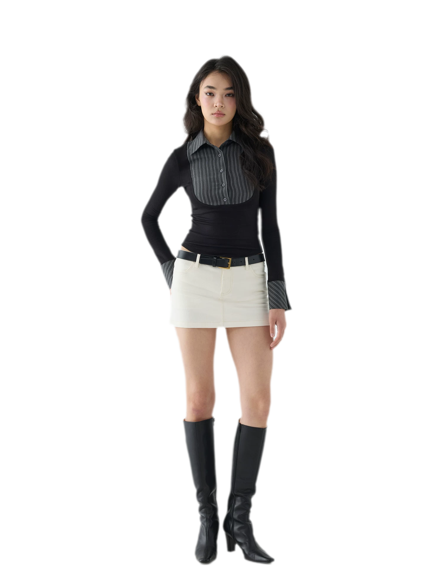 Striped Contrast Collar Shirt Top