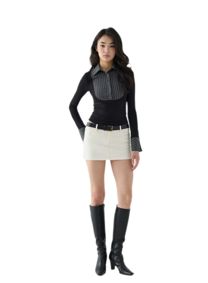 Striped Contrast Collar Shirt Top