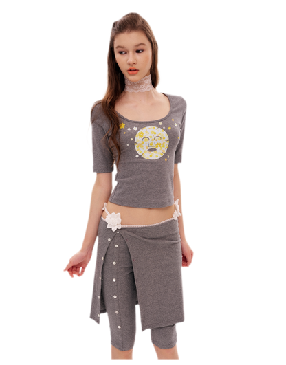 Graphic Cropped T-Shirt Set
