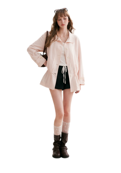 Wrinkled Relaxed Drawstring Coat