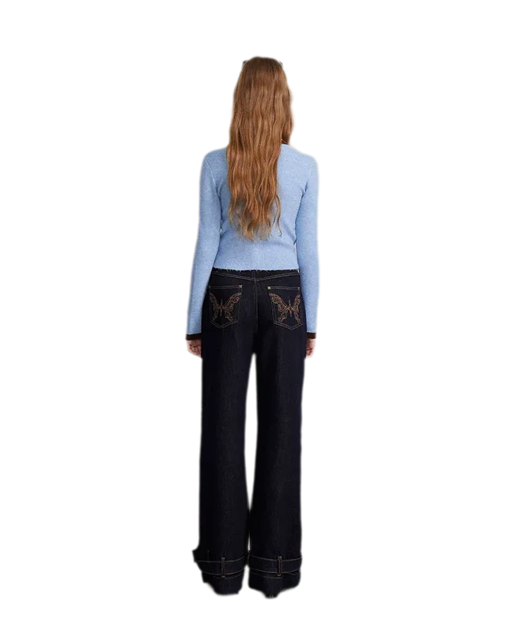 Contrast Panel Cropped Knit Sweater