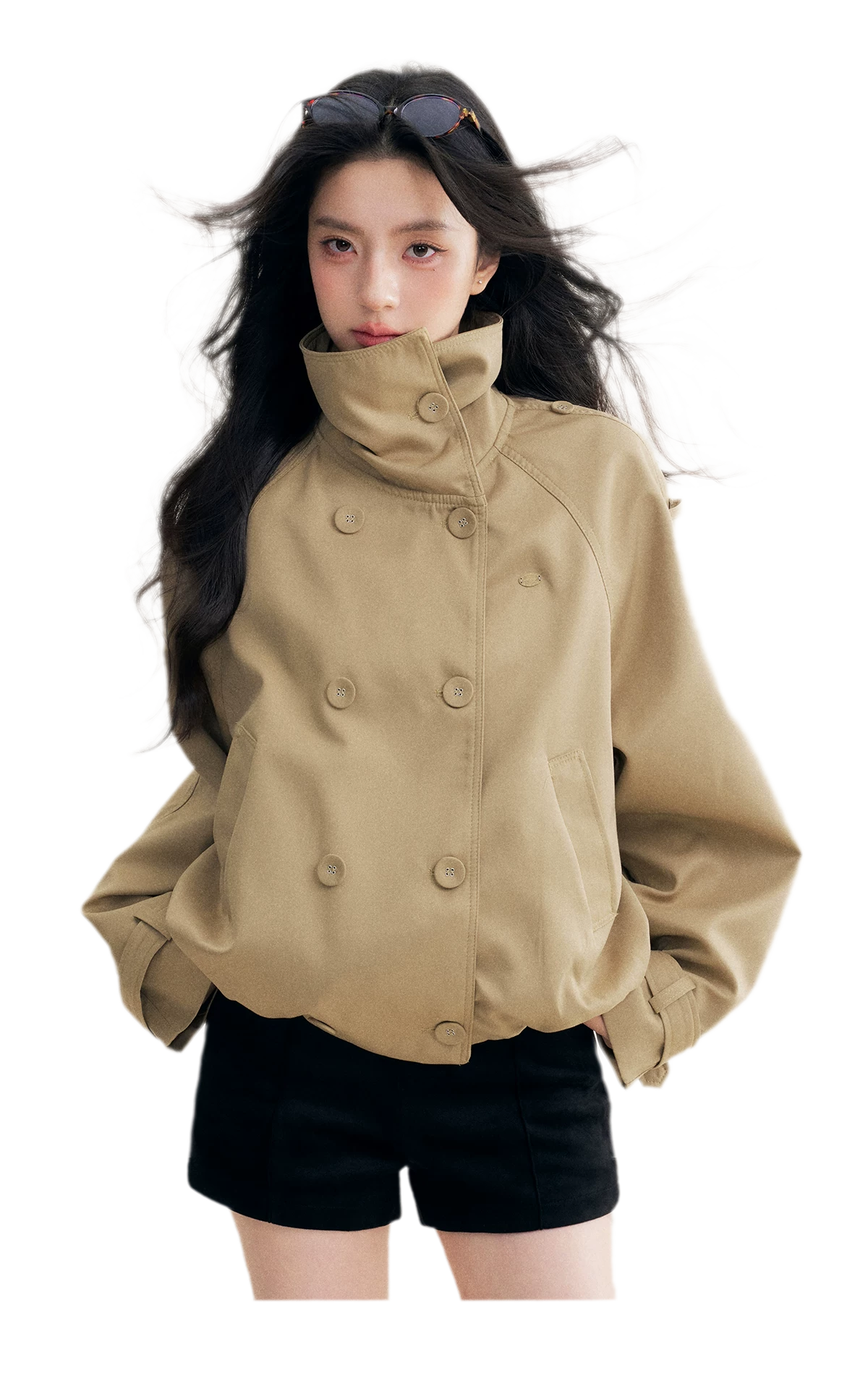 Oversized Cropped Double-Breasted Trench Coat