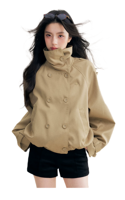 Oversized Cropped Double-Breasted Trench Coat