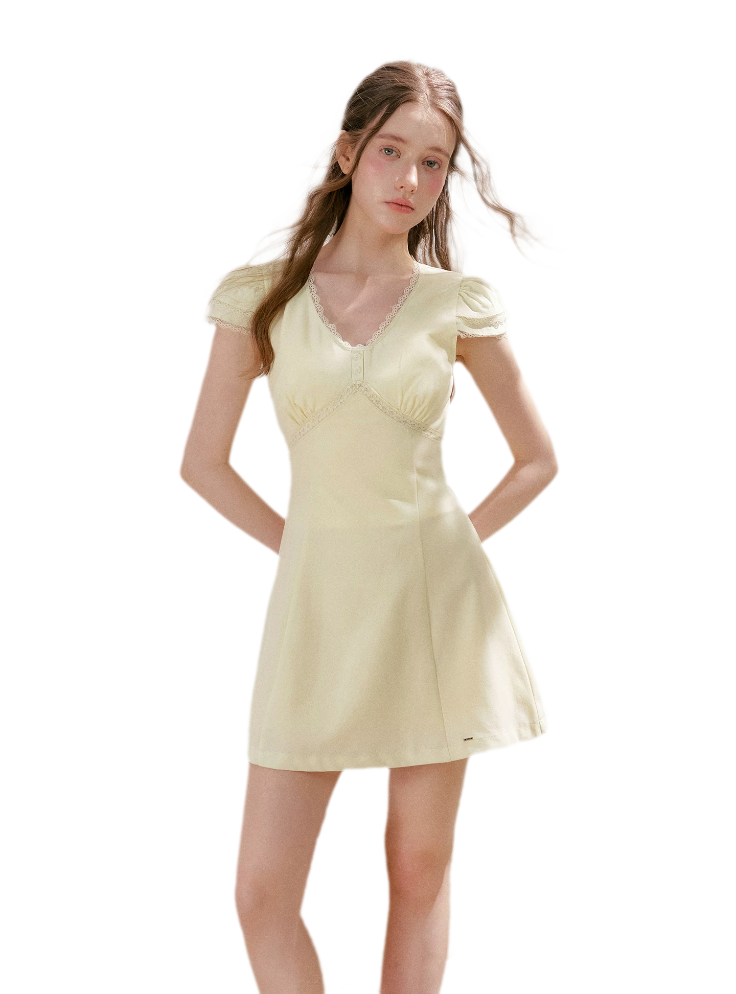 Lace V-Neck Short Sleeve A-Line Dress