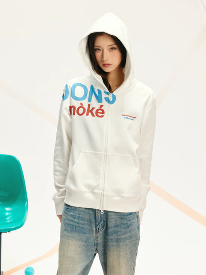 Contrast Slogan Zip Hoodie
