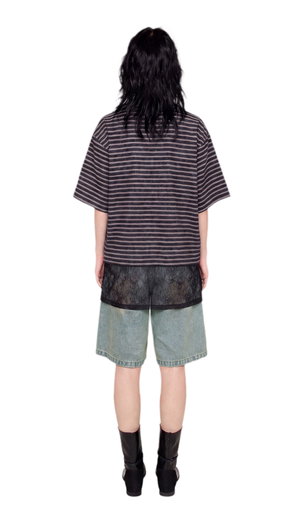 Striped Lace Hem T-Shirt