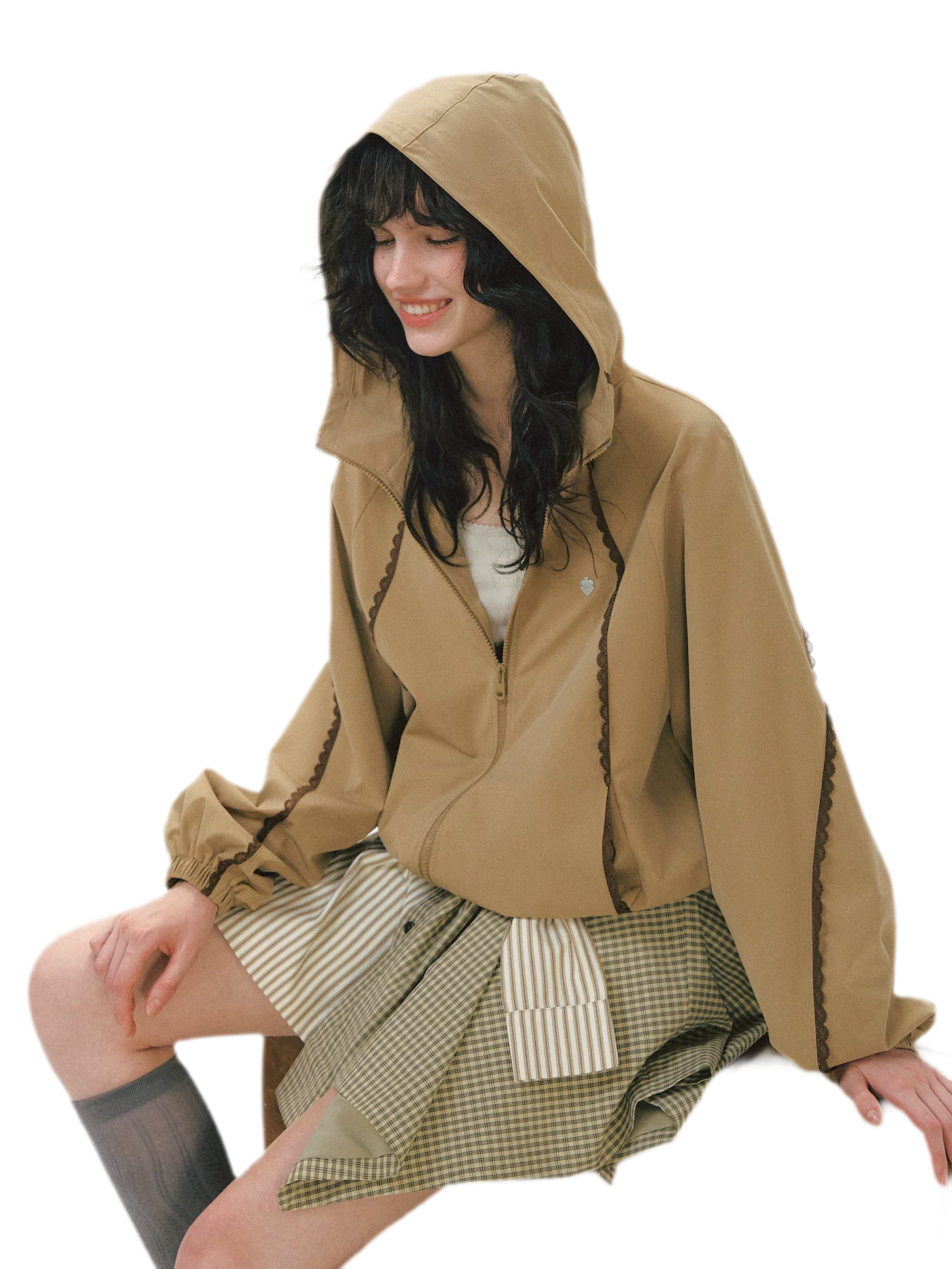Lace Panel Hooded Jacket