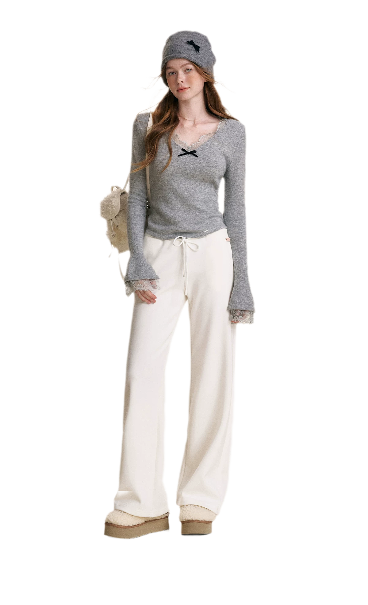 Lace Bow V-Neck Knit Top