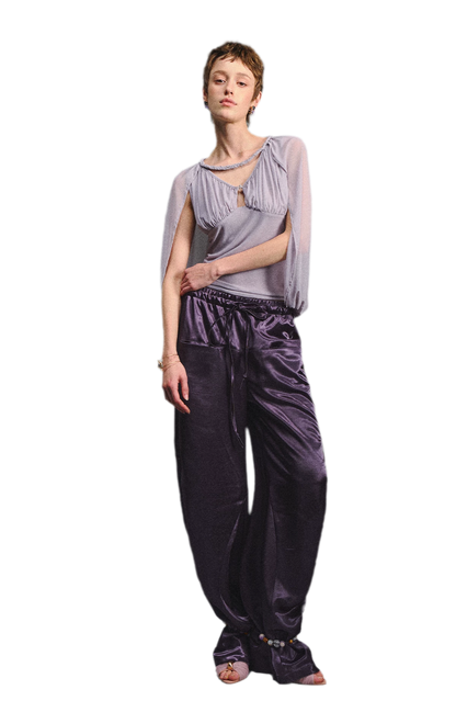 Ruched Mesh V-Neck Top