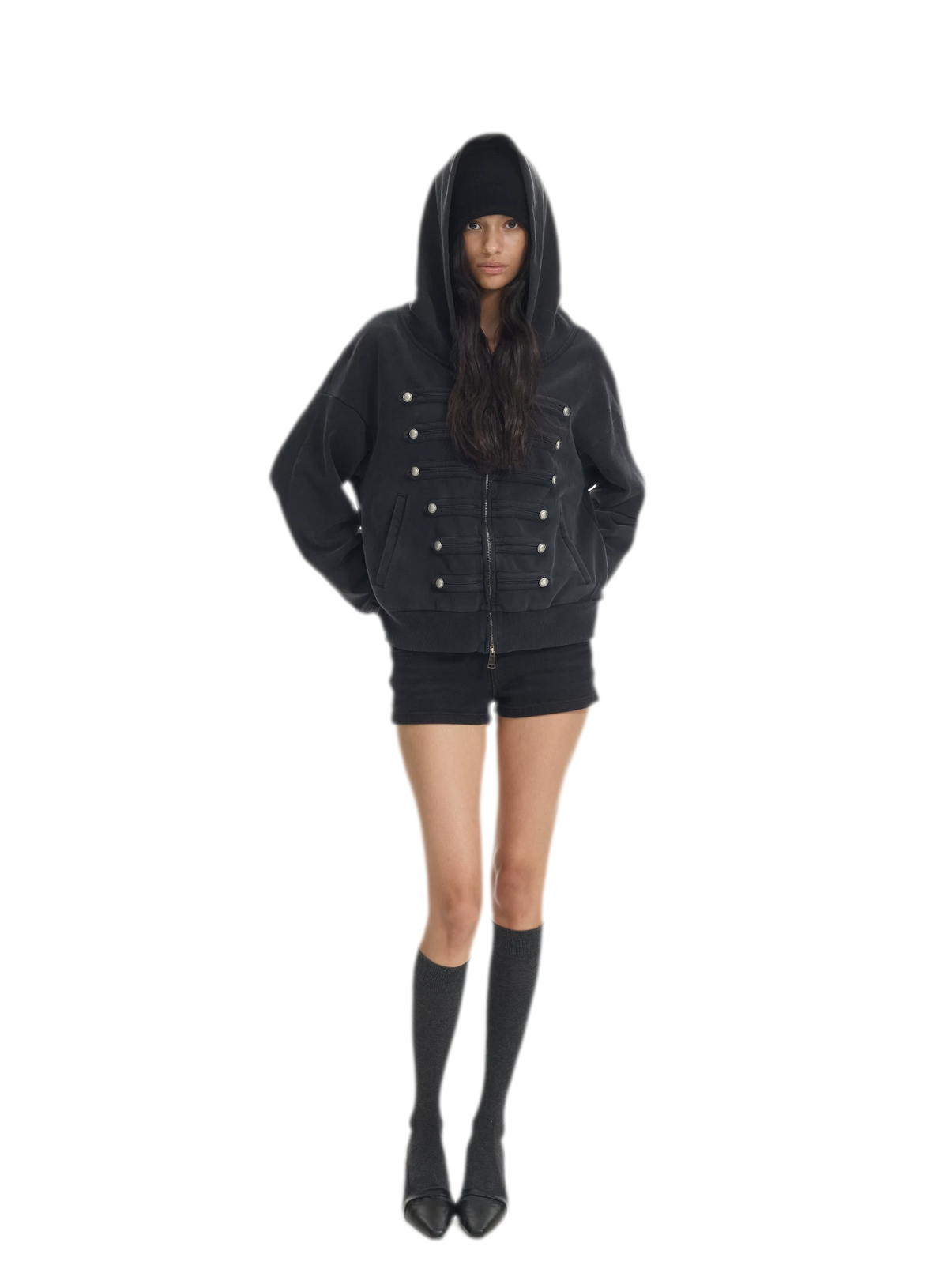 Matte Black Slim Denim Shorts
