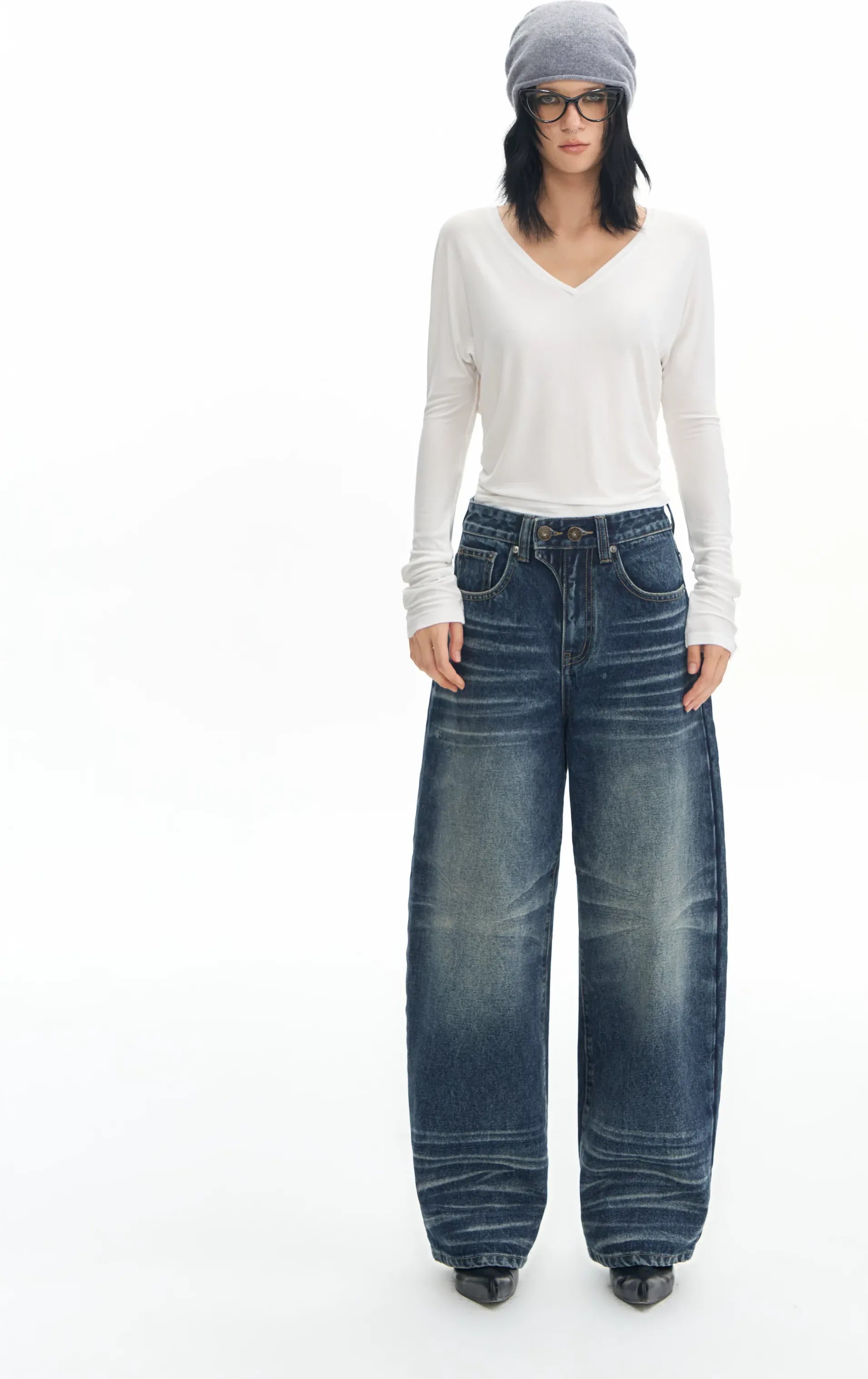 Vintage Wash Wide-Leg Jeans